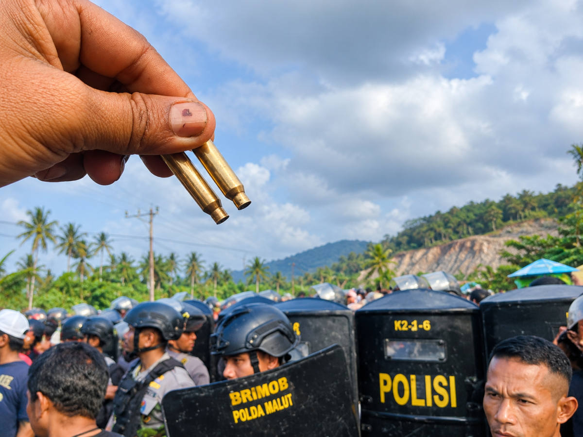 Ilustrasi penampakan selongsong peluru dalam aksi protes warga di Halmahera Tengah. (Kredfit Foto: Istimewa)
